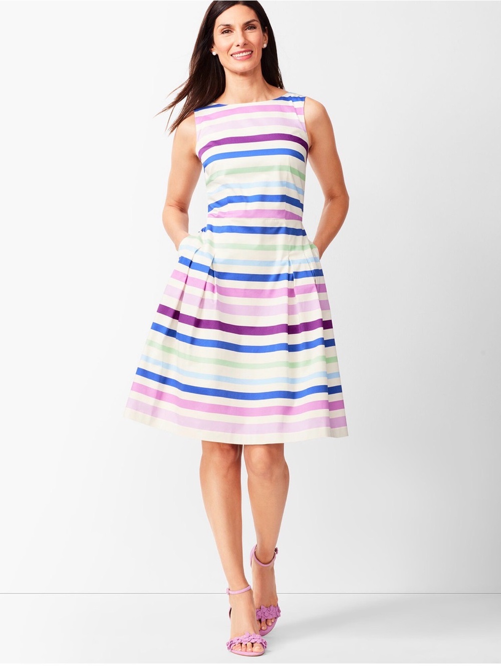 NWT Talbots RSVP Striped sleeveless Dress in White, Blue, Purple, Mint - Picture 1 of 13